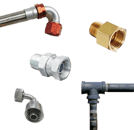 Aluminum, steel, stainless steel, brass and black pipe ydraulic fitting collage