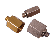 Three threaded pneumatic adapters in brass, steel and stainless steel